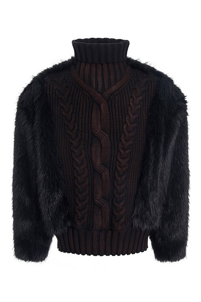 Leopard Fur Trim Knit Sweater