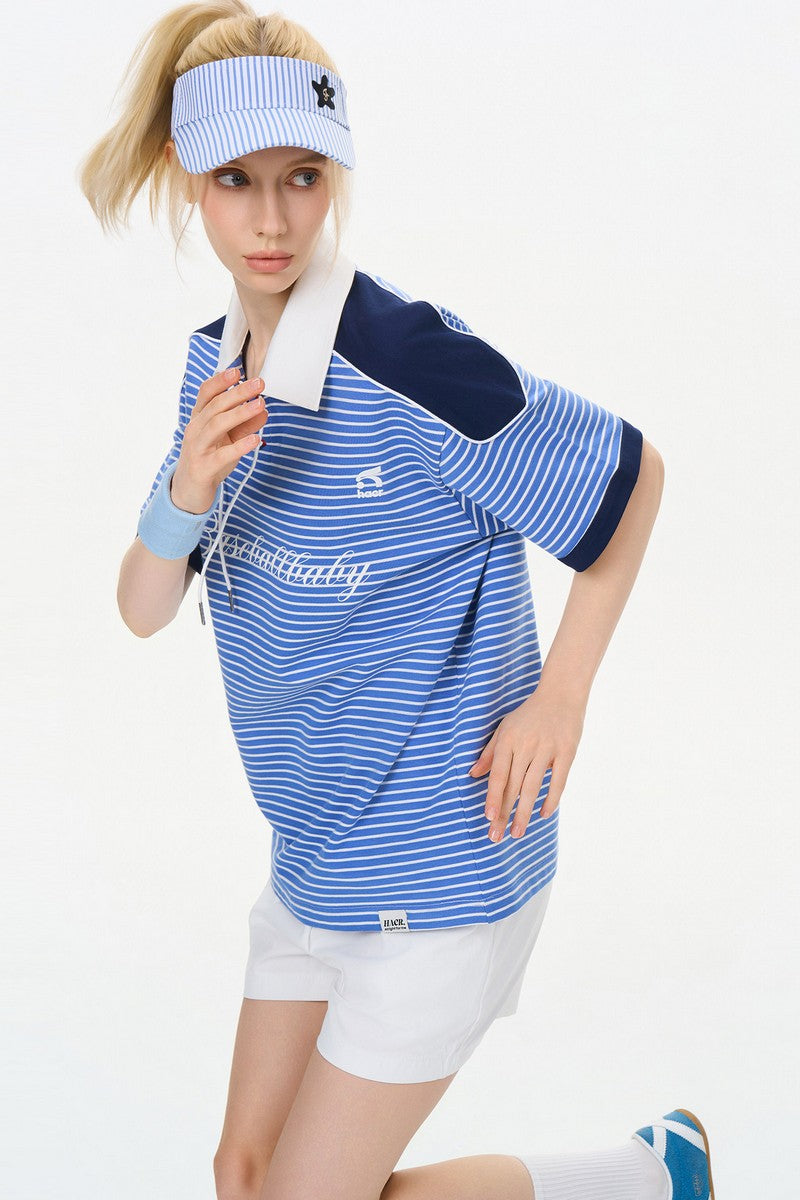 Striped Drawstring Polo Tee