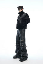 Zipper Panel High-Waist Flared Leather Pants