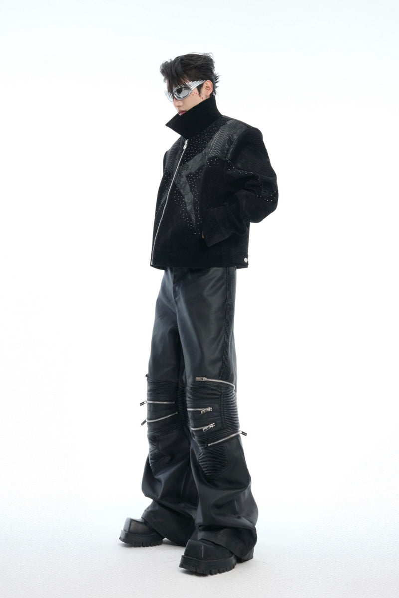 Zipper Panel High-Waist Flared Leather Pants