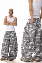 Grey Camo Wide Cargo Pants
