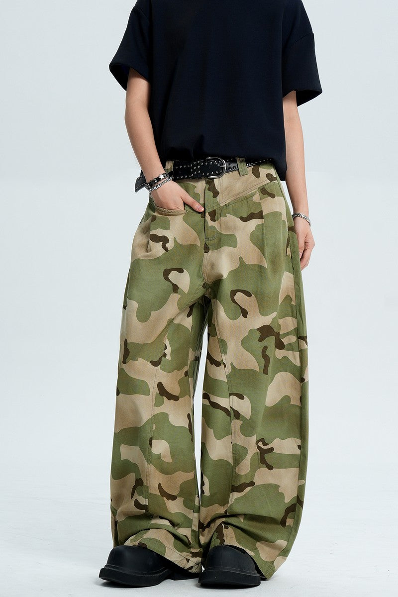Camo Pleated Wide Leg Pants