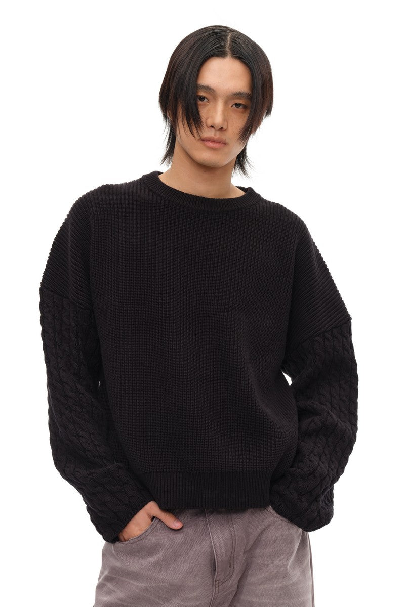 Cable Sleeve Cotton Sweater