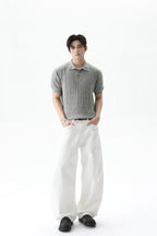 Cable Knit Polo Short Sleeve Tee
