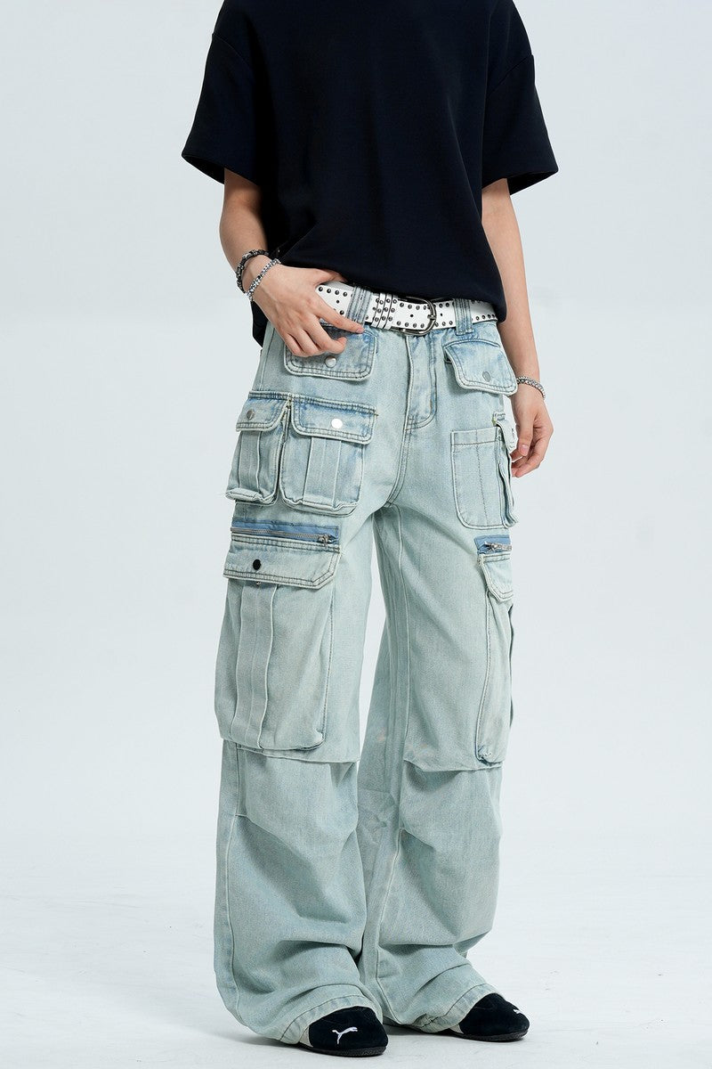 Multi Pocket Denim Cargo Pants
