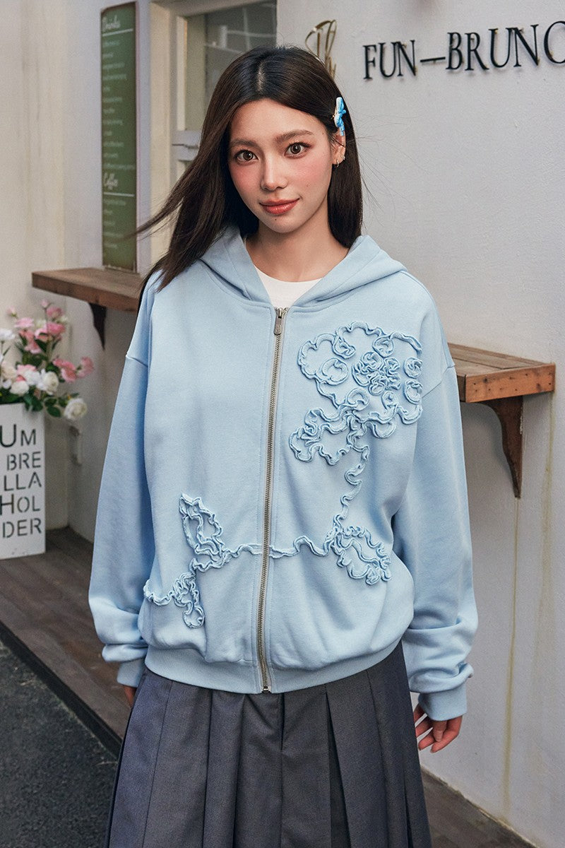 3D embroidered Floral pattern Hoodie
