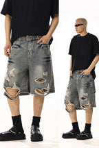 Washed Distressed Denim Shorts