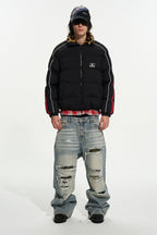 Colorblock Fur Collar Puffer Jacket