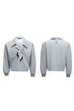 Striped Scarf V-Neck Polo Sweatshirt