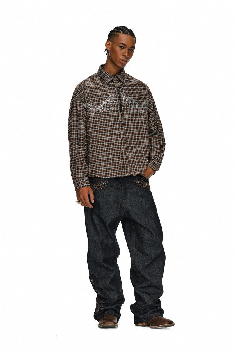 Rhinestone Plaid Shirt Jacket