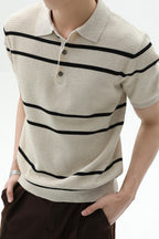 Striped Knit Polo Short Sleeve Tee