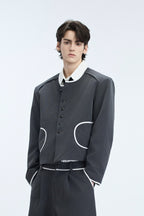 Colorblock Gem Button Tweed Jacket