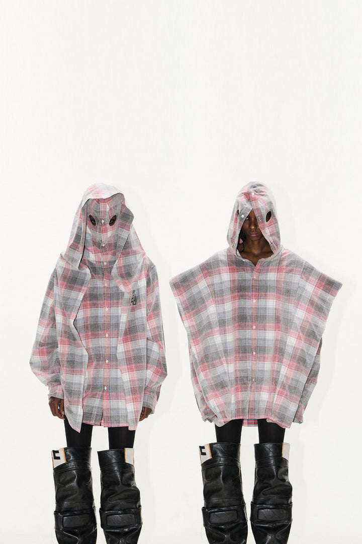 Hooded Mask Plaid Shirt