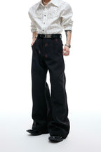 Lipstick Print Pleated Flare Trousers