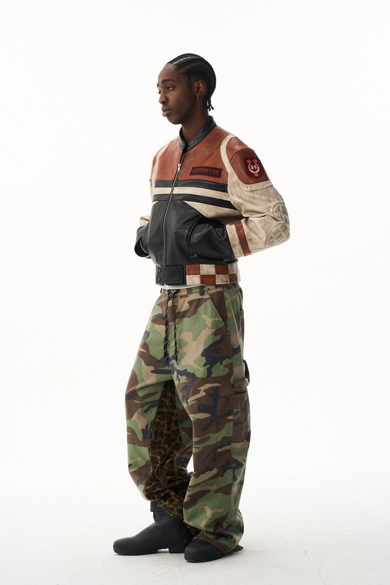 Distressed Patchwork Leather Jacket