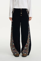 Corduroy Patchwork Button Pants