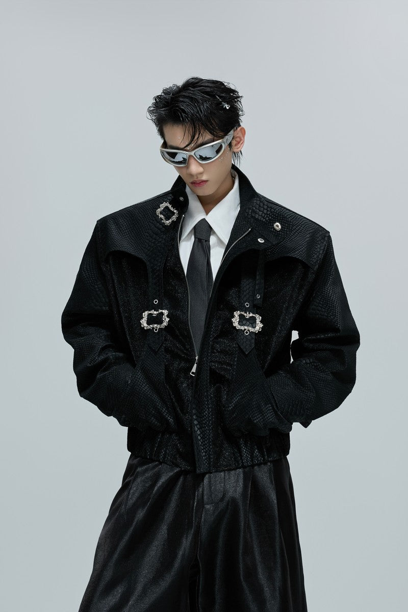 Snakeskin Cropped Leather Jacket