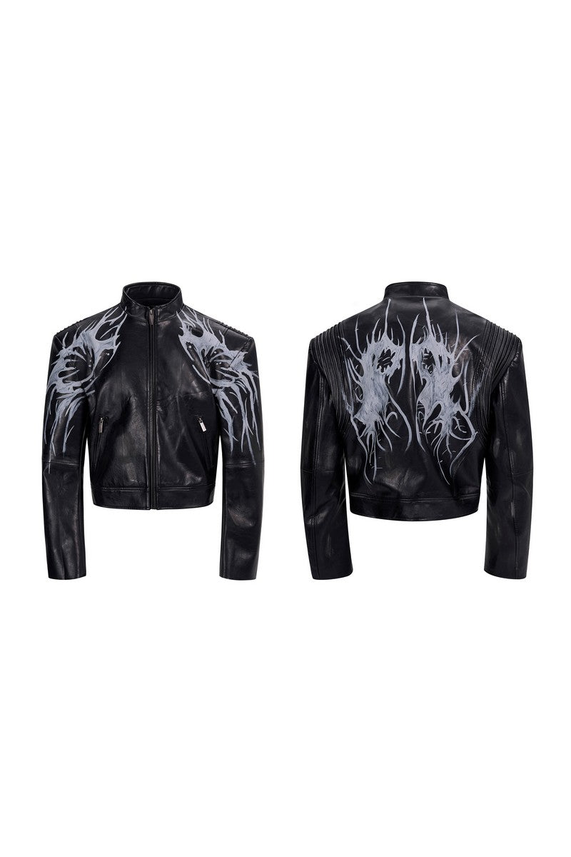 Handpainted Back Swirl Leather Jacket