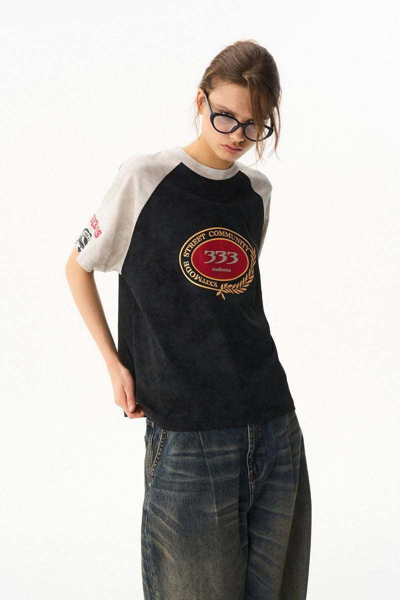 Wax Print Colorblock Raglan Tee