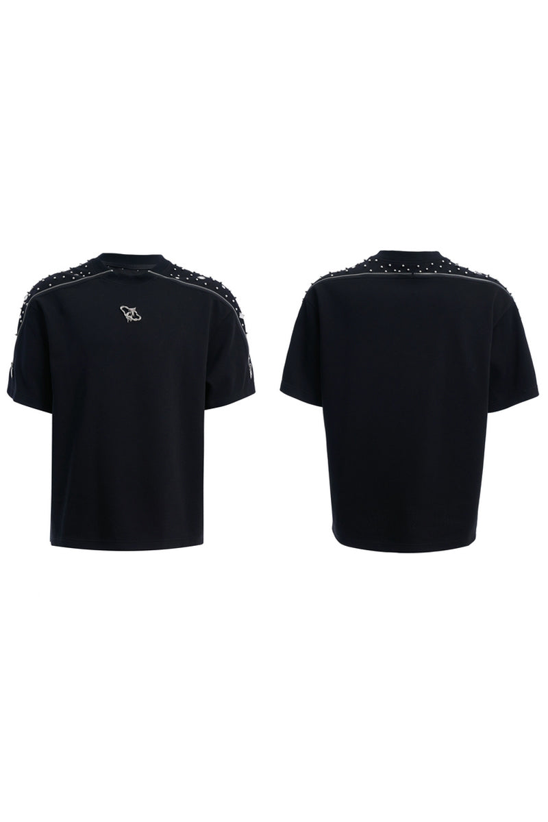 Rhinestone Zipper Detail T-Shirt