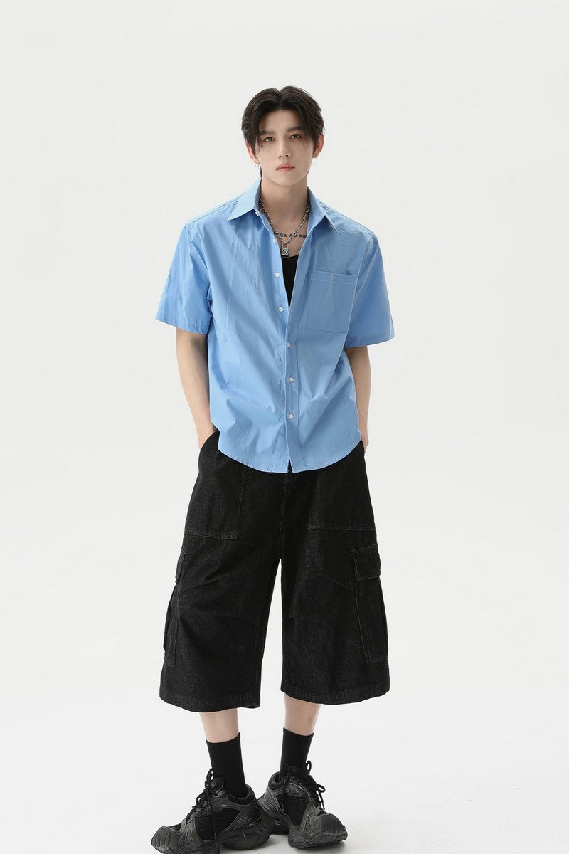 Textured Pleated Short Sleeve Shirt