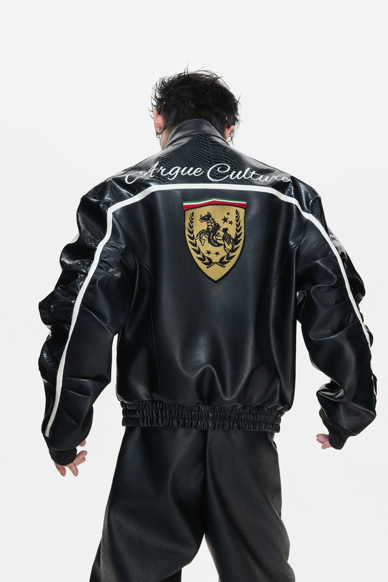 Embroidered Crest Biker Jacket