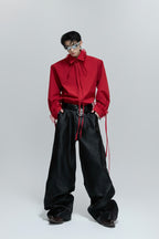 Detachable Bow Lace Trim Blouse