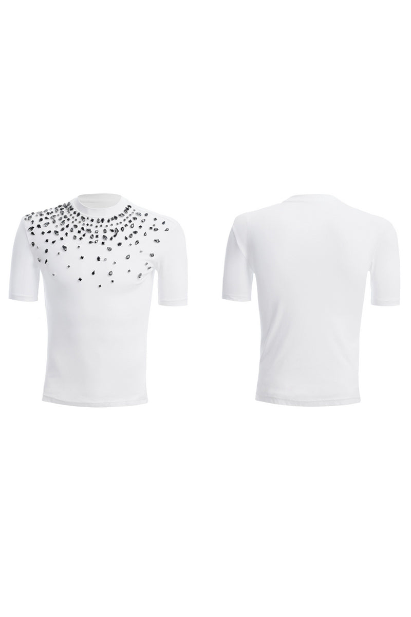 Rhinestone Fitted Stretch T-Shirt