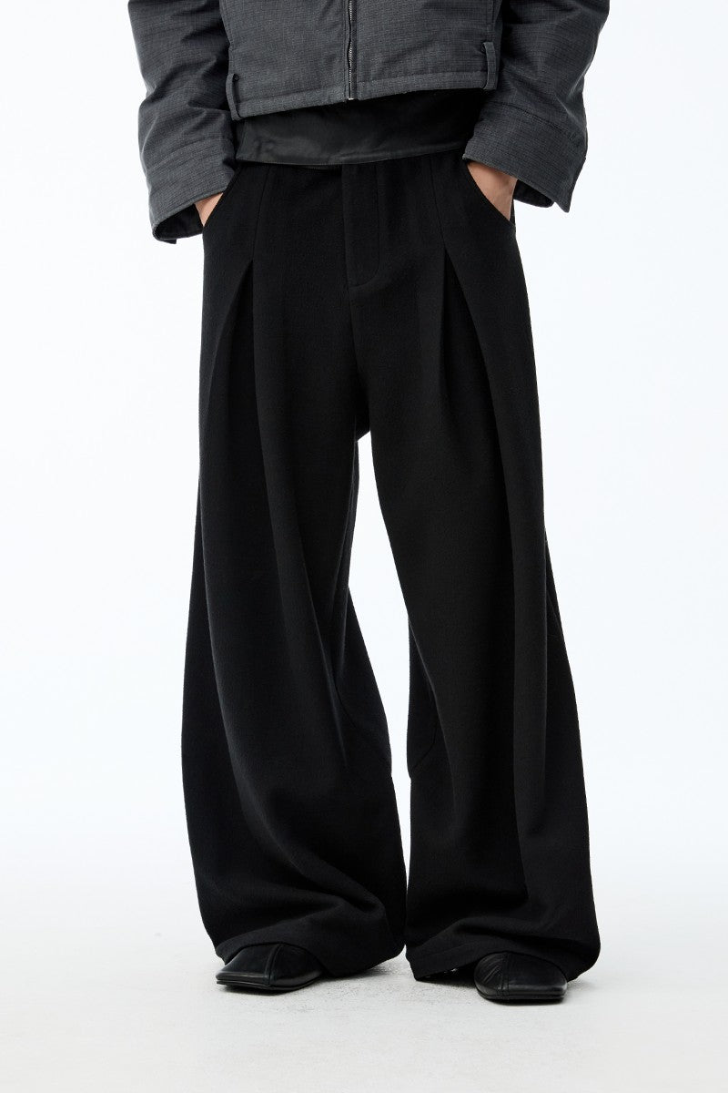 Leather Waist Wool Trousers