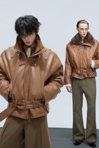 Faux Fur Puffer Biker Jacket