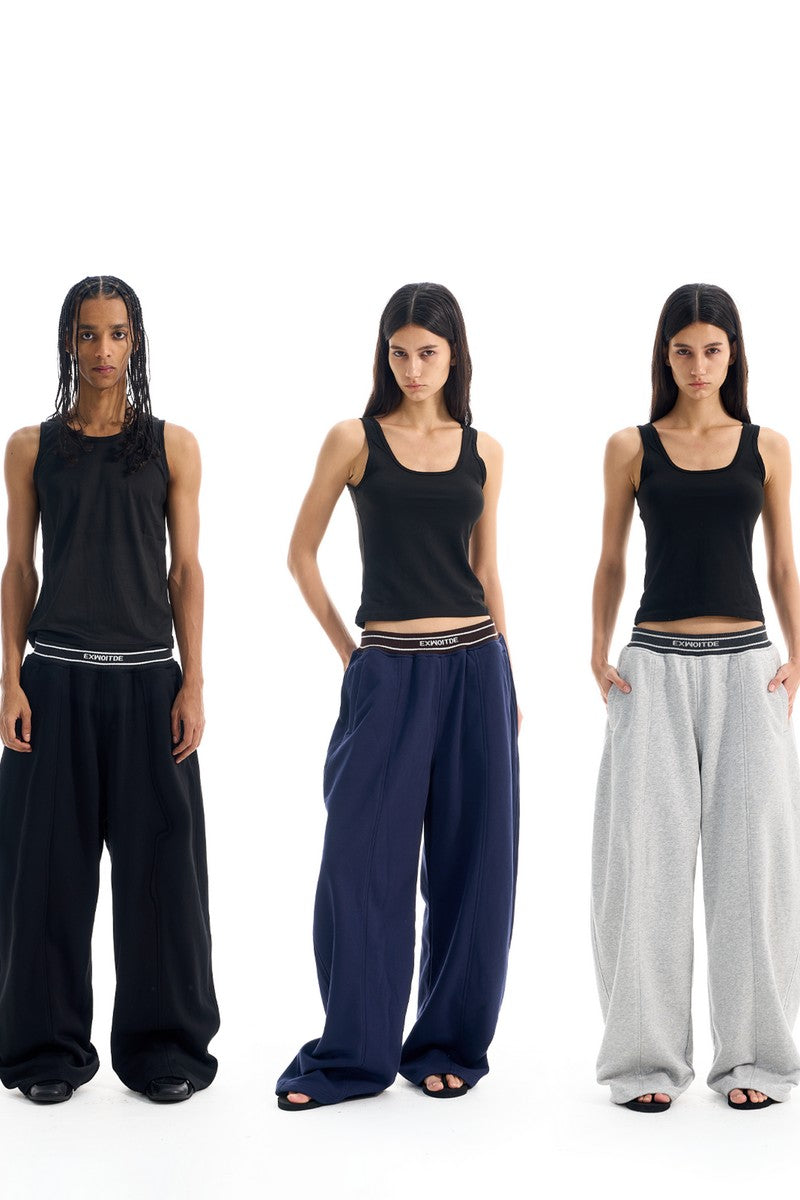 Ribbed Colorblock Wide Track Pants
