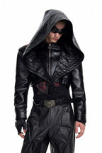 Bat Hood Panel PU Leather Jacket