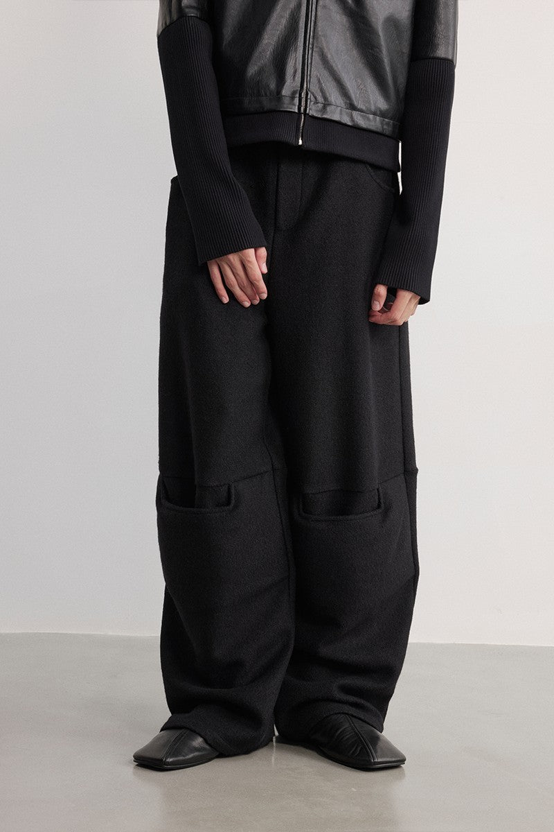 Pleated Wool Panel Wide Pants