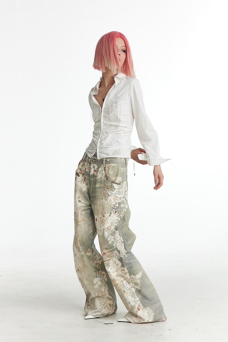 Vintage Graffiti Print Jeans