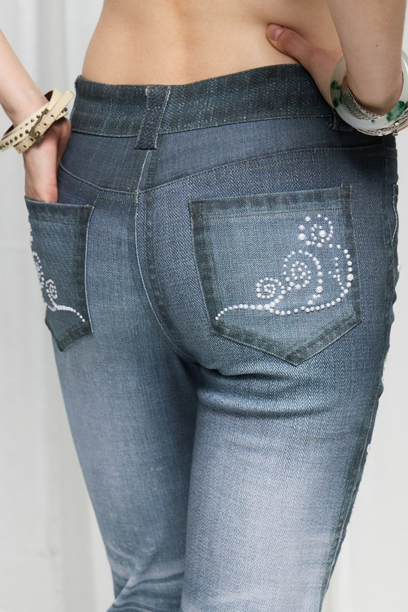 Pearl Ocean Print Flared Jeans