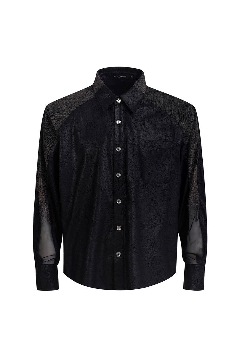 Sheer Flocked Tie Neck Shirt