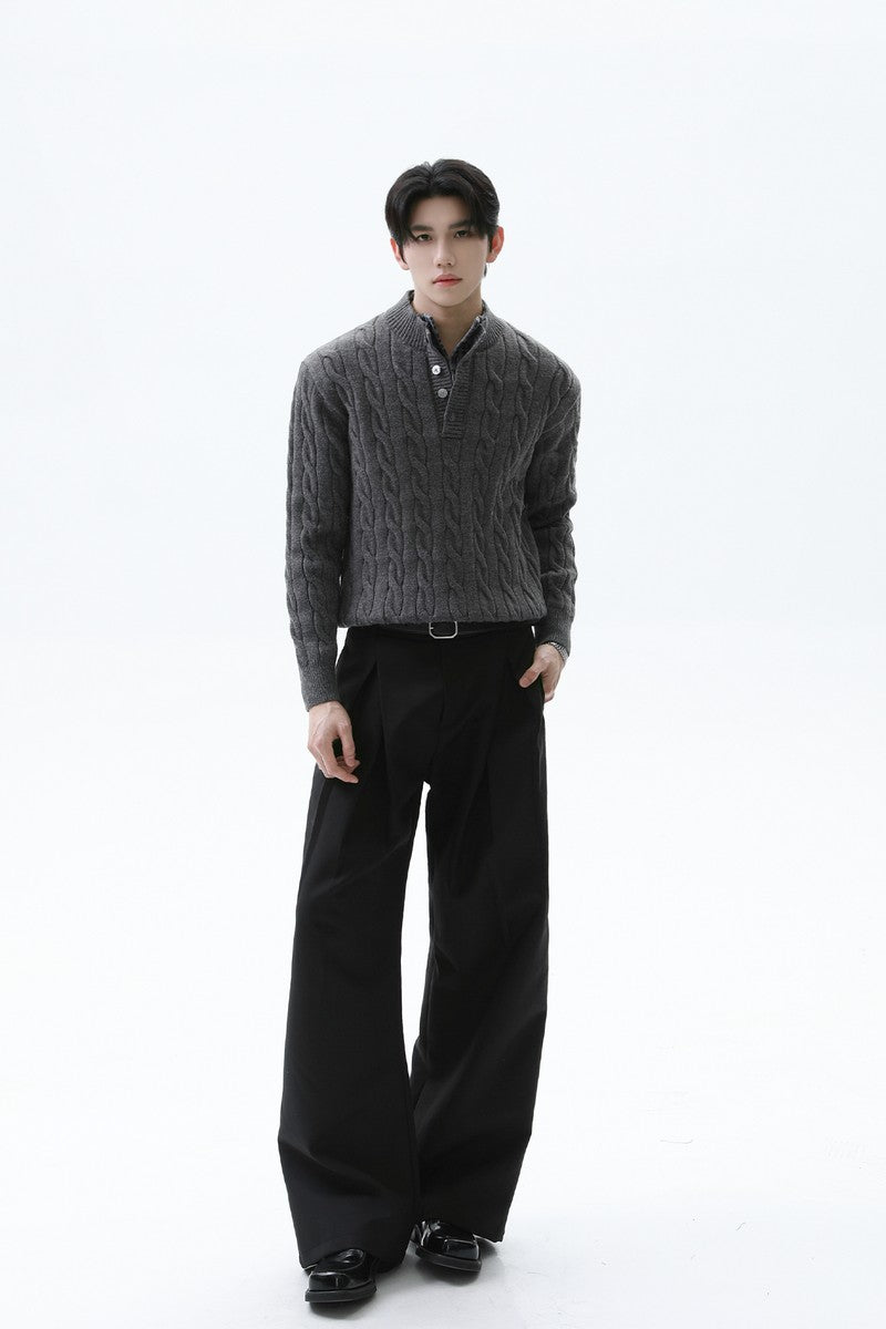 Layered Look Henley Knit Sweater