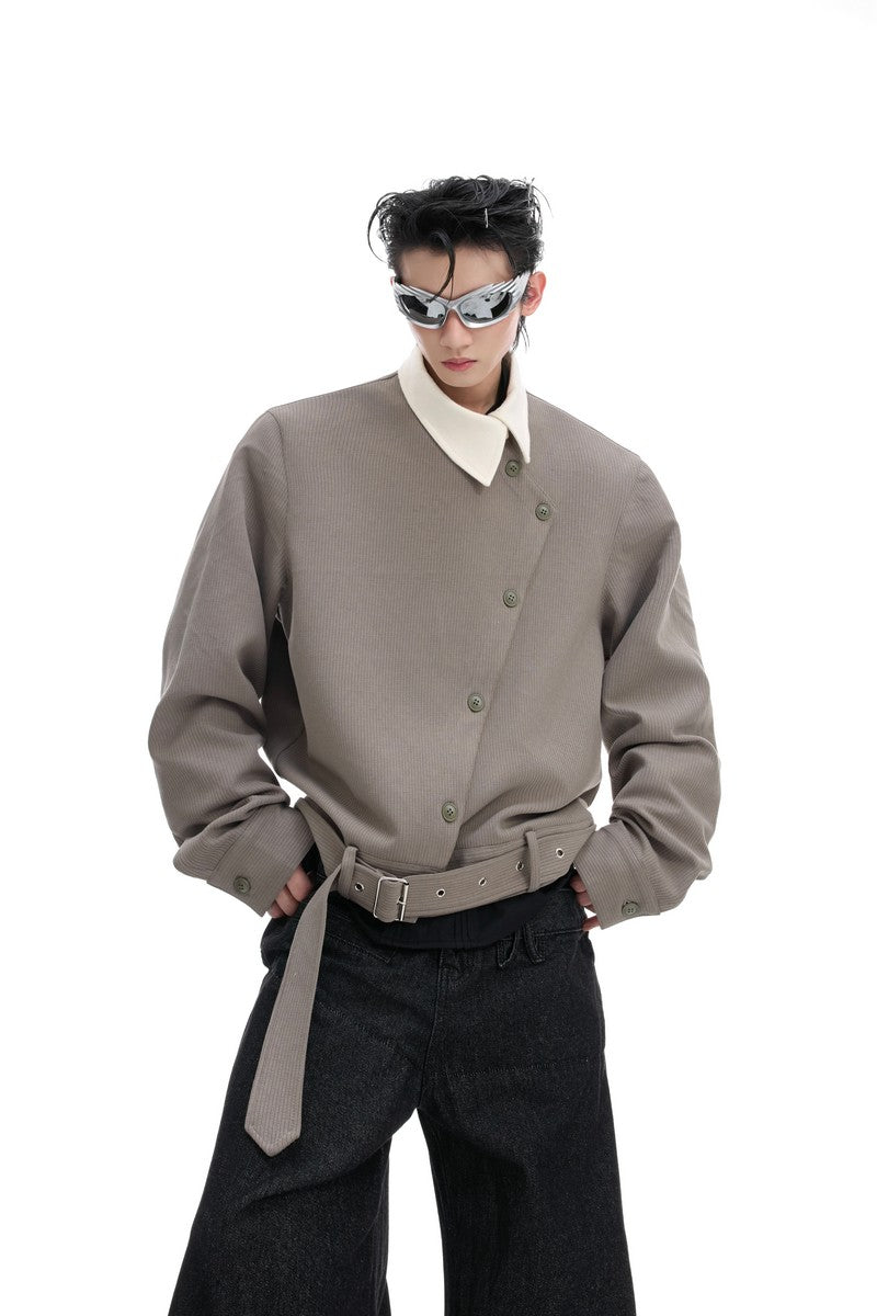 Asym Button Point Collar Jacket