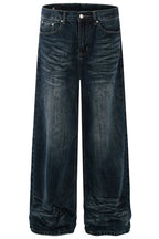 Whiskered Washed Wide-Leg Jeans