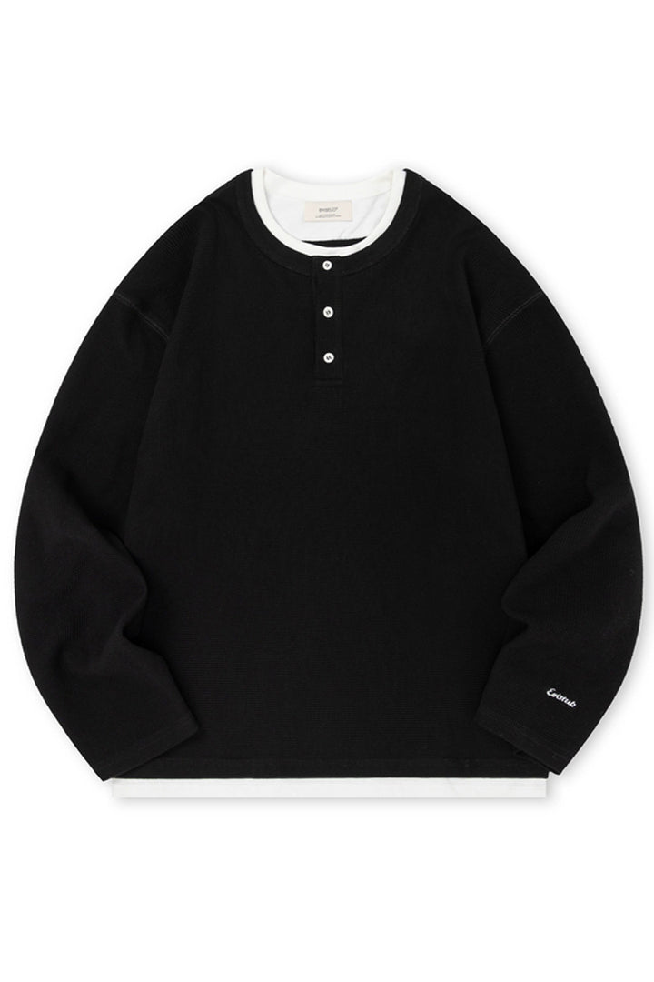 Layered Henley Waffle Long Sleeve Tee