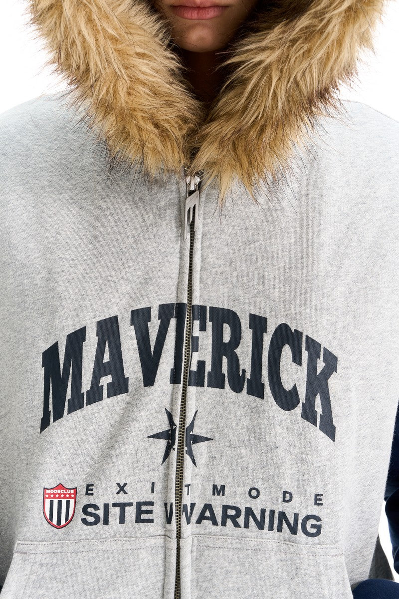 Colorblock Fleece Collar Print Jacket