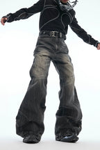 Distressed Textured Flared Denim Jeans