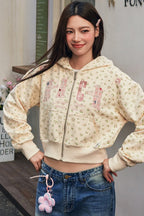 Floral Embroidery Zip Up Hoodie