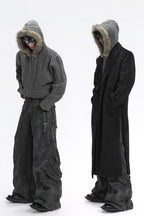 Faux Fur Knit Zip-Up Hoodie