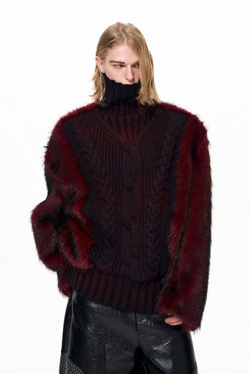 Leopard Fur Trim Knit Sweater