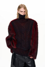 Leopard Fur Trim Knit Sweater