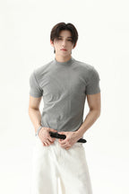 Mock Neck Fitted Short Sleeve Tee