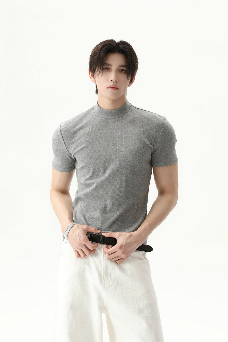 Mock Neck Fitted Short Sleeve Tee