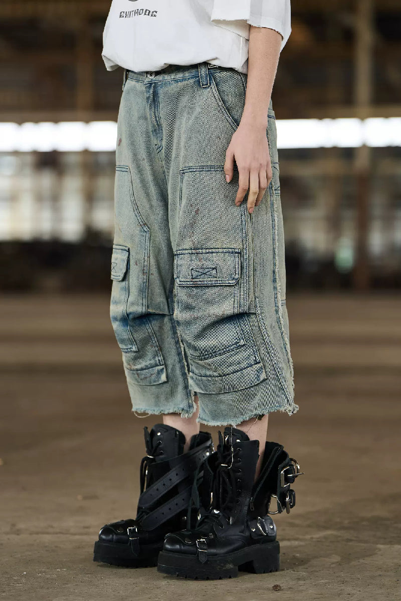 Distressed Denim Cargo Shorts – Copping Zone