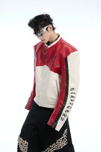 Colorblock PU Leather Biker Jacket
